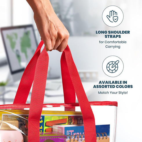 Handy Laundry Clear Tote Bag - Zipper Closure, Long Shoulder Strap, Fabric Trimming....