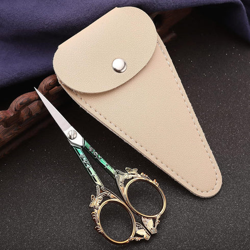 Embroidery Scissors Sewing Scissors Sharp Crafting Threading Scissor with Sheath for Needlework Artwork Manual Handicraft DIY Tool, 4.7in Gold Gre...