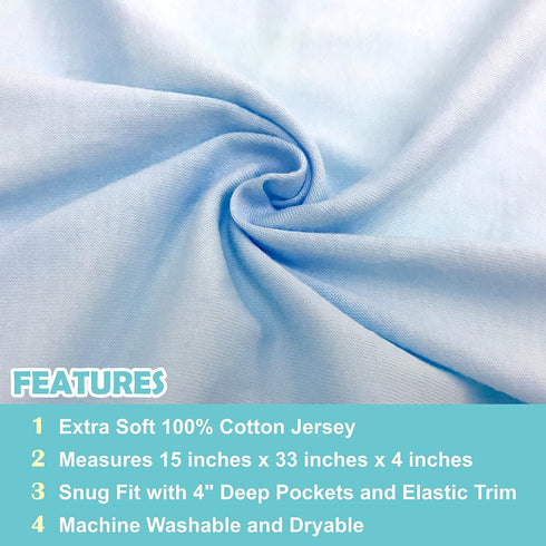 American Baby Company 15" x 33" Fitted Bassinet Sheet, 100% Natural Cotton Jersey Knit, Blue, Soft Breathable, for Boys and Girls, Pack of 2...