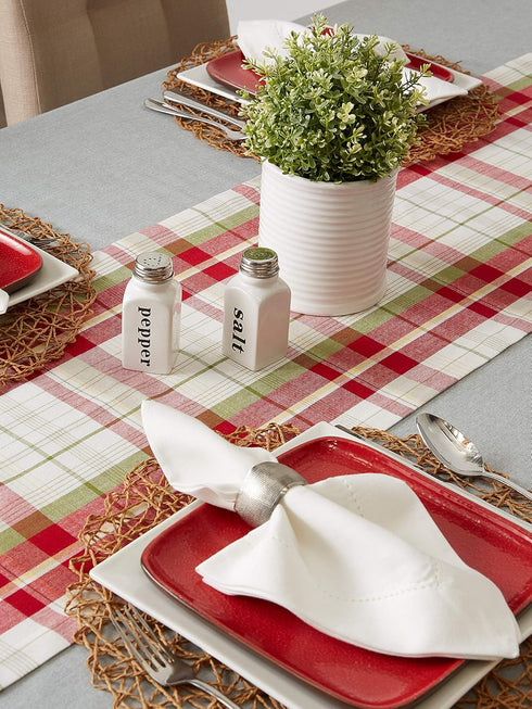 DII Orchard Plaid Collection Linen Tabletop Essentials, Table Runner, 14x108, Taupe/Red...