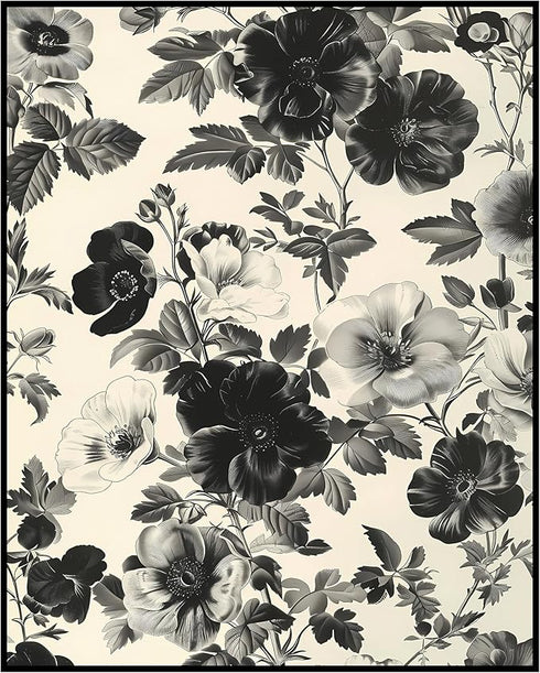 Posterizer 1 pcs-gray flowers-white background-minimal wall art-Floral & Botanical Art-Abstract & Modern Art-Decor for Home & Office- UNFRAMED Wal...