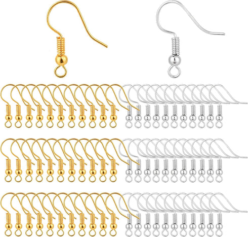Bylion 400 Pieces Stainless Steel Earring Hooks, Fish Hooks Ear Wires French Wire Hooks, Coil and Ball Style Nickel-Free Ear Wires for Jewelry Mak...