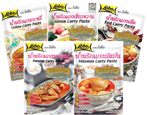 Lobo Variety Curry Paste (Red, Green, Yellow, Masaman, Panang Curry Paste - One of Each, 5 Total)...