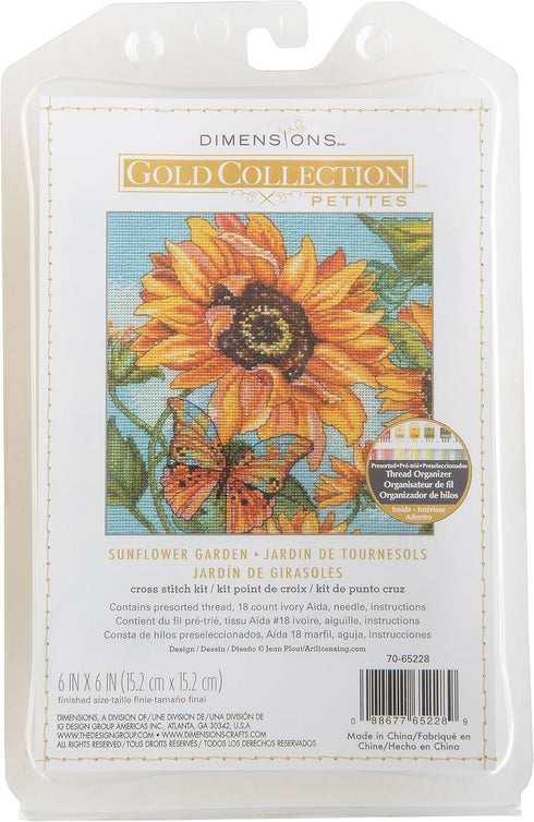 Dimensions 70-65228 Gold Petite Sunflower Garden Counted Cross Stitch Kit, 6" x 6", 18 Cnt. Ivory Aida, 4pcs...