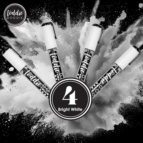 Loddie Doddie Liquid Chalk Markers - Pack of 4, 6mm White Chalk Markers for Chalkboard, Window, Glass & Bistro, Bullet & Chisel Tip - Erasable Ink...