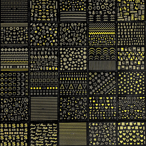 30 Sheets Gold Nail Art Stickers 3D Self-Adhesive Nail Decals Gold Geometric Line Star Leaf Diamond Nail Stickers Supplies for Acrylic Nails Manic...