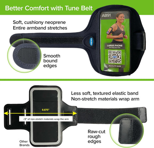 Tune Belt AB91 Running Armband for iPhone 16/15/14/13/12, 11-16 Pro, 16e, Galaxy S24/S23 – Sweat-Resistant, Stable, Comfortable, Phone Holder with...