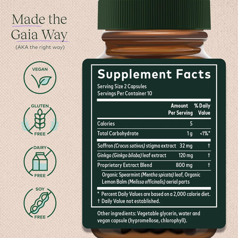 Gaia Herbs Nootropic Focus - Brain & Cognitive Support Supplement to Help Maintain Healthy Concentration* - with Saffron, Lemon Balm & Spearmint -...