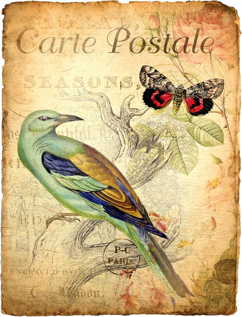 Carte Postale Rice Paper, 8 x 10.5 inch - 6 x Different Printed Mulberry Paper Images 30gsm Visible Fibres for Decoupage Crafts Mixed Media Collag...