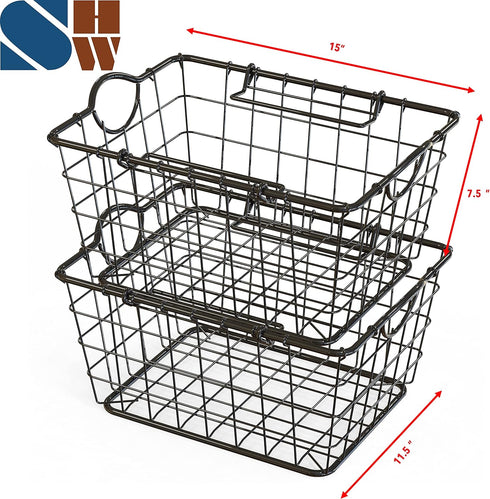 Simple Houseware 2 Pack Stackable Single Wire Basket, (11.5 x 15 x 7.5 in)...