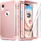 IDweel for iPhone XR Case with Tempered Glass Screen Protector for Women, 3 in 1 Shockproof Slim Hybrid Heavy Duty Hard PC Cover Soft Silicone Bum...