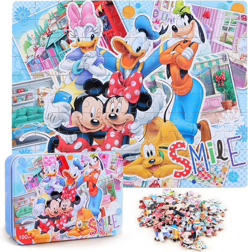 LELEMON Puzzle for Kids Ages 4-8 in a Metal Box 100 Piece Learning Educational Puzzles for Children Girls and Boys...