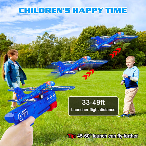 3 Pack Airplane Launcher Toys, 2 Flight Modes LED Foam Glider Catapult Plane, Outdoor Flying Toy for Kids, Birthday Gifts for Boy Girl 6+ Year Old...