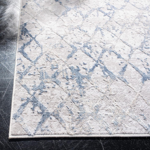 SAFAVIEH Amelia Collection Area Rug - 3' Square, Light Grey & Blue, Modern Trellis Distressed Design, Non-Shedding & Easy Care, Ideal for High Tra...