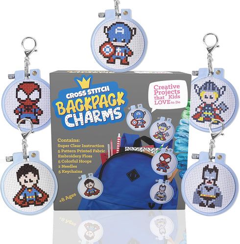 5 Stamped Superhero Cross Stitch Beginner Projects for Kids Needlepoint Starter kit Sewing Set for Backpack Charms…...