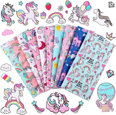 10 Pieces Unicorn Fabric Squares 20 x 20 Inch Precut Quilting Fabric Unicorn Rainbow Cartoon Pattern Fabric Bundles Unicorn Printed DIY Fabric for...