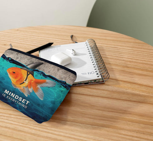 Inspirational Mindset is Everything Goldfish Shark Fin Makeup Bag Decorative Women's Cosmetic Bag Zipper Pouch Travel Toiletry,Motivational Positi...