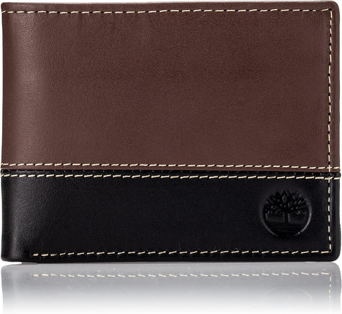Timberland mens Leather Passcase Trifold Wallet Hybrid, Brown/Black, One Size...
