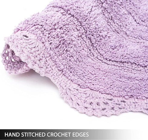 Chardin home Lavender Crochet Bathrug,100% Cotton Round bathmat with artisanally Handcrafted Crochet Border, 24 Inch Diameter, Perfect for Half Ba...