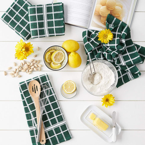 DII Basic Terry Collection Windowpane Dishtowel Set, 16x26, Dark Green Check, 4 Piece...