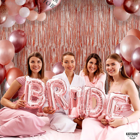 KatchOn, Rose Gold Fringe Curtain - XtraLarge 3.2x8 Feet, Pack of 2 | Rosegold Backdrop for Anniversary, Wedding, Bachelorette Party Decorations| ...