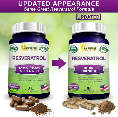 100% Natural Resveratrol - 1000mg Per Serving Max Strength (180 Capsules) Antioxidant Supplement, Trans-Resveratrol Pills for Heart Health & Pure,...