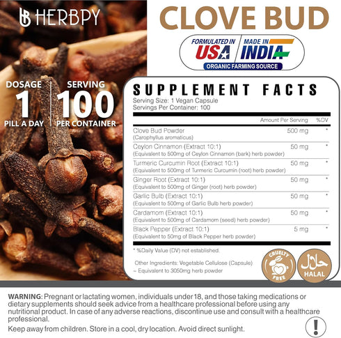 7in1 Clove Supplement Rich in Vitamins & Minerals for Digestive, Immune System, Bone & Heart Health with Cinnamon, Turmeric, Ginger, Cardamom, Gar...