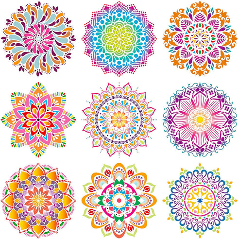 Woohome 18 PCS Reusable Stencils Painting Drawing Mandala, 9 PCS 12 x 12 Inch Painting Template and 9 PCS 6 x 6 Inch Painting Stencils for DIY Roc...