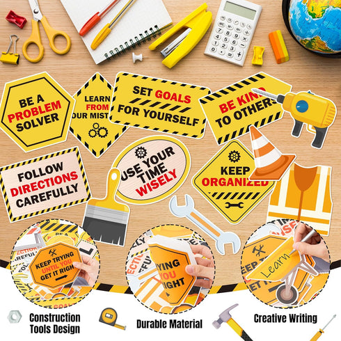 111Pcs Construction Bulletin Board Classroom Decoration Tools for Success Back to School Construction Theme Cutouts Positive Saying Birthday Party...