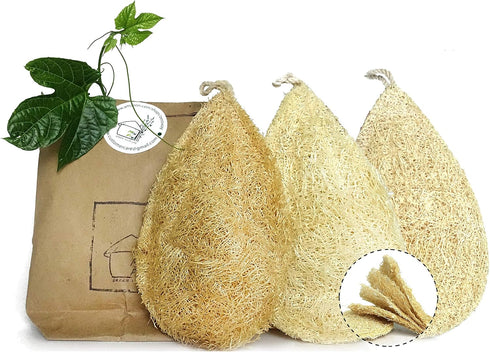 Natural Loofah Dish Sponge Pack 3 Vegetable Scrubber for Kitchen -100% Biodegradable Compostable Dishwashing Scouring Pad Zero Waste Plastic Free ...