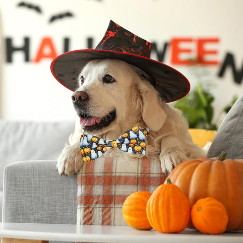 2023 NEW Halloween Holiday Collar for Boys and Girls Small Medium Large dog Pets Puppies Halloween Dog Collar with Bow Tie (Animal Print, Large-(1...