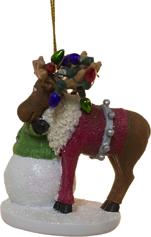 Moose with Snowman and Lights Christmas/Everyday Ornament...