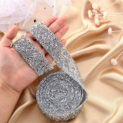 Dowarm 4 Yards Crystal Rhinestone Ribbon Wrap Roll, Diamond Rhinestone Bling Wrap, Hotfix Bling Mesh Strip, Sewing Rhinestone Trim for Wedding Par...