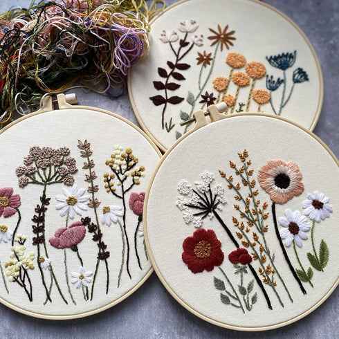 Harimau 3 Pack Embroidery Kit for Beginners , Floral Plant Pattern,Cross Stitch Kits Set , Including Stamped Embroidery Cloth with 3 Embroidery Ho...