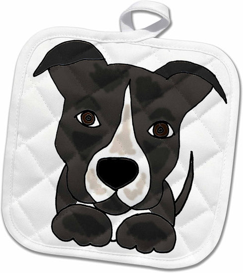 3D Rose Funny Grey Pitbull Puppy Dog Cartoon Pot Holder, 8 x 8...