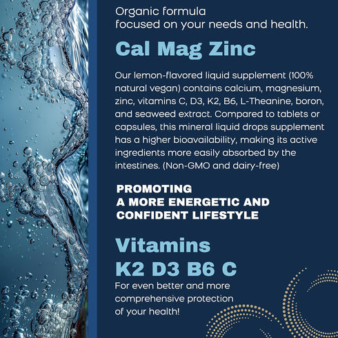 (2 Pack) 10 in 1 Calcium Magnesium Zinc D3 K2 Supplement, Liquid Drops with Vitamin D Vegan Calcium Citrate Magnesium Glycinate, Bone & Immune Sup...