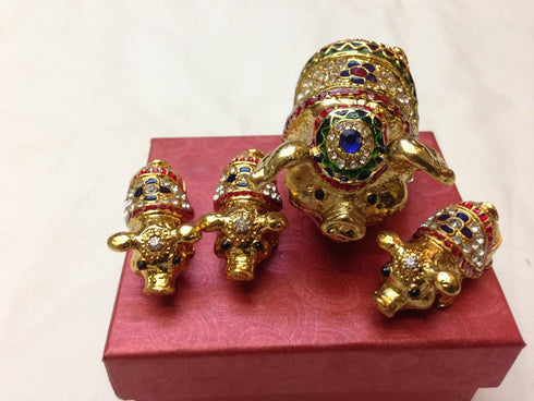 Gorgeous Mother and Three Babies Pig Piggy Piglet Jewelled Trinket Box Jewelry Box with Inlaid Crystal, Pill Box Figurine...