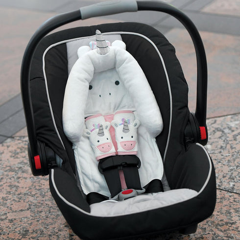 Travel Bug Baby & Toddler 3-Piece Head Support & Strap Covers Set for Car Seats, Strollers & Bouncers … (Unicorn)...