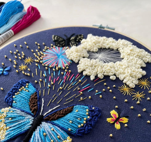 mozhijing Butterfly Embroidery Kit for Adults with Stamped Pattern, Round Beads for Embroidery DIY Crafting,Cross Stitch Beginner Kits with Frame,...