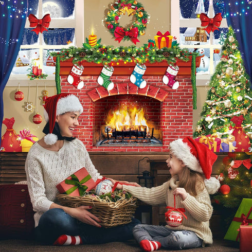 6x4 feet Christmas Fireplace Theme Backdrop Christmas Brick Wall Theme Decoration Extra Large Fabric Red Brick Wall Backdrop for Photo Baby Shower...