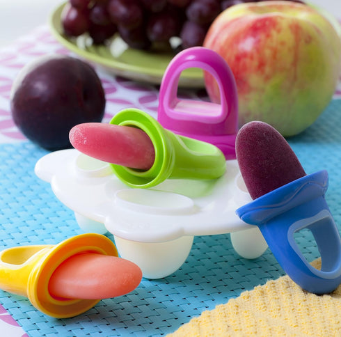 Nuby Popsicles Molds 1 Pack 4 Handle - Garden Fresh Fruitsicle Frozen Pop Tray - Multicolored Popsicle Molds For Kids, Baby Essentials...