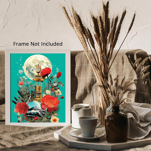 Posterizer 1 pcs-watchtower-landscapes and flowers-retro collage-Abstract & Modern Art-Floral & Botanical Art-Gift for Art Lovers- UNFRAMED Wall A...