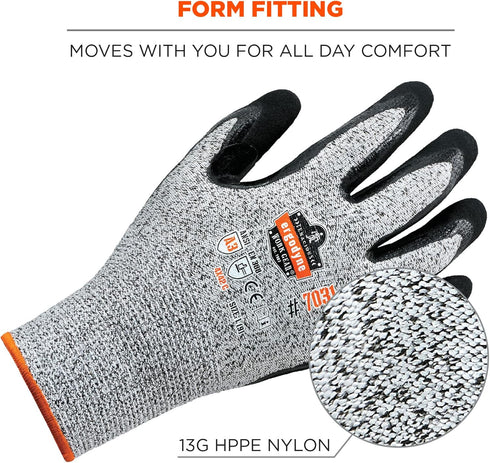 Ergodyne unisex adult Cut Resistant Work Gloves, A3, Surfaces, ANSI A3 Sandy Nitrile Coated Palms for Optimal Grip with Rough Surfaces 13g, Gray, ...