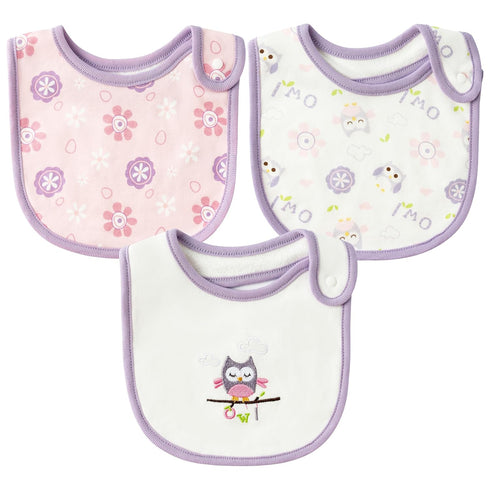 Cotton Drooling Baby Bib - 3Pcs Unisex Boy Girl Cotton Teething Infant Bibs with Adjustable Buttons Purple Owl Toddler Food Bibs Keepsake Baby Gif...
