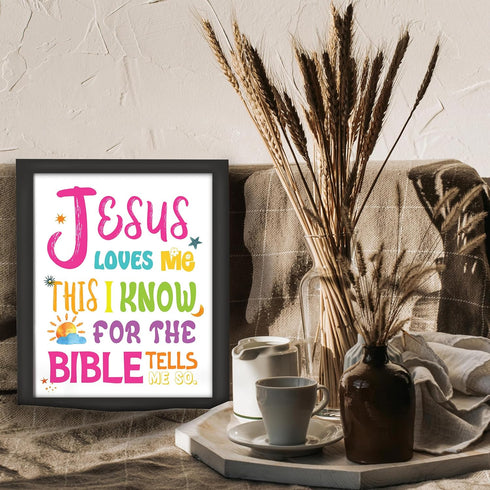 Posterizer 1 pcs-Jesus Loves Me Bible Verse-Religious Posters-Kids Room Art-Gifts for Christians-decor for nursery toddlers kids room- UNFRAMED Wa...