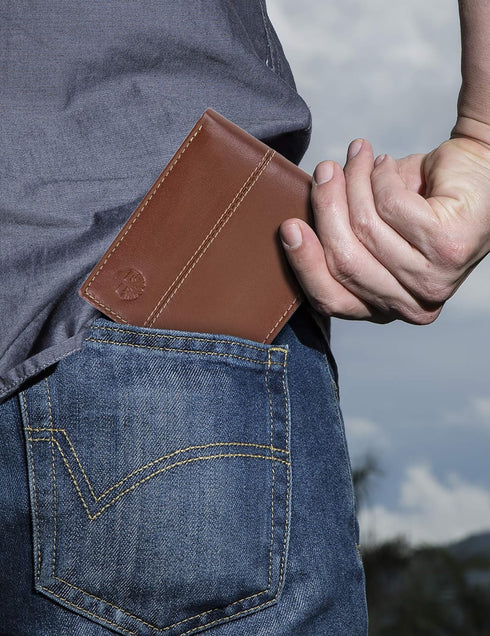Timberland mens Leather Passcase Trifold Wallet Hybrid, Cognac, One Size...