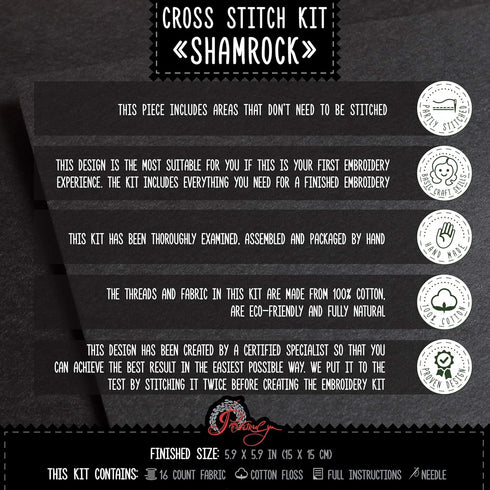 Irish Cross Stitch Kit 'Shamrock' - Symbol of Ireland Clover Embroidery - DIY Handmade Gift...