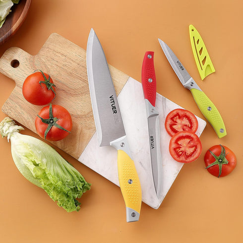 Chef Knife, 3PCS Kitchen Knife, Multicolor Stainless Steel Sharp Chef Knife Set, 8 Inch Chef's Knife, 4.5 Inch Utility Knife, 4 Inch Paring Knife ...