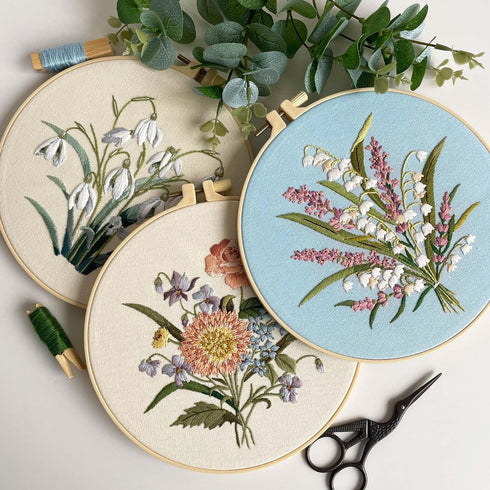 Myfelicity Embroidery kit for adults and beginners, includes 3 floral pattern fabrics, 3 embroidery hoops, embroidery floss and other tools....