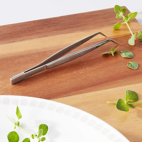 Mercer Culinary 18-8 Stainless Steel Chef Plating Tongs, Curved Fine Tip, 6-1/8 Inch...